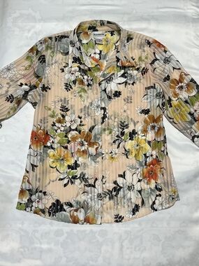 Bon Worth Peach Floral Pleated Button-Front Blouse